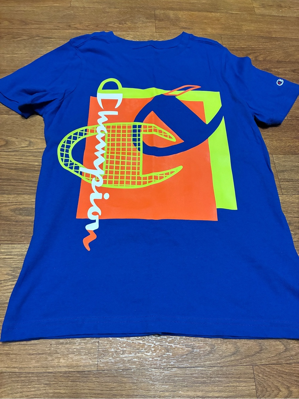 Boy’s Champion Bright Royal Blue Tee with Neon Graphic Size Large